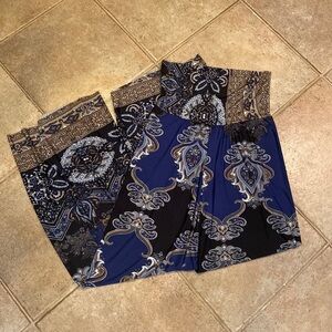J USA Wide Leg Blue Patterned Pants Size Large